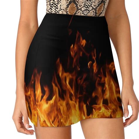 2024 Fire Flames Women's skirt With Pocket Vintage Skirt Printing A