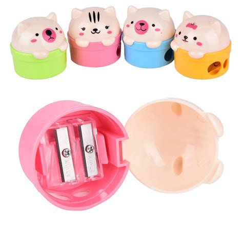 1PC Pencil Cutter Knife Novelty Double Holes Pencil Sharpener Cat and ...