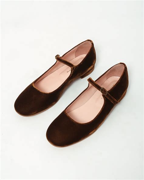 Brown Velvet Mary Jane Low Heels Flats, Ballet Flats Shoes - Etsy