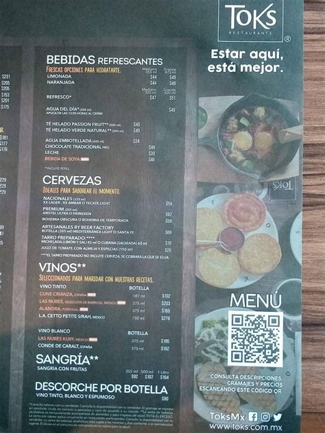 Carta del restaurante Toks Pilares, Ciudad del México, C. J. Enrique