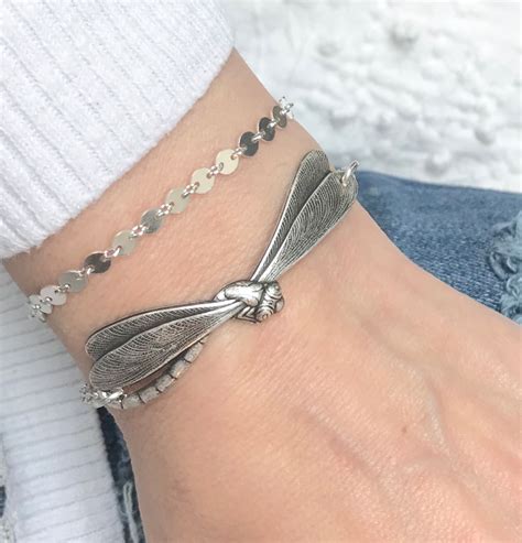 Dragonfly Bracelet, Silver Silver Finish, Can Be Customized, Add on