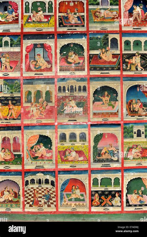 A collection of paintings depicting the 'Kama Sutra' in an cupboard ...