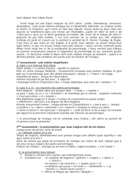 Analyse de Jean Valjean dans Les Misérables - Cours L-ll - Studocu