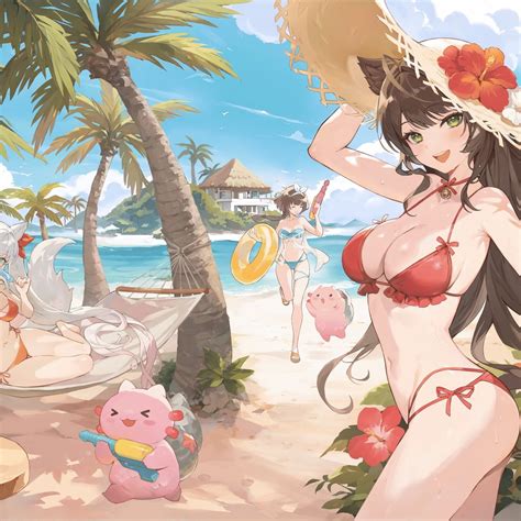 anime devushki  bikini na plyazhe oboi dlya apple ipad
