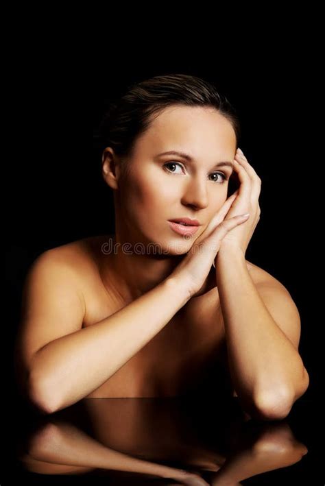 Naked Beautiful Woman Taking a Shower Behind Wet Misted Glass Stock