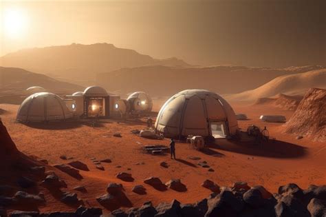 Premium AI Image | Human settlement on mars with domes and structures visible in the background