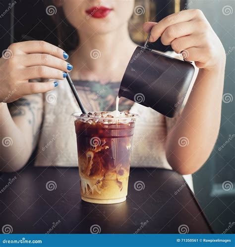 Hipster Woman Drinking Iced Coffee Concept Stock Image - Image of