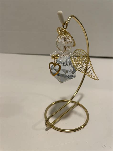 hanging clear  gold angel  heart  stand etsy