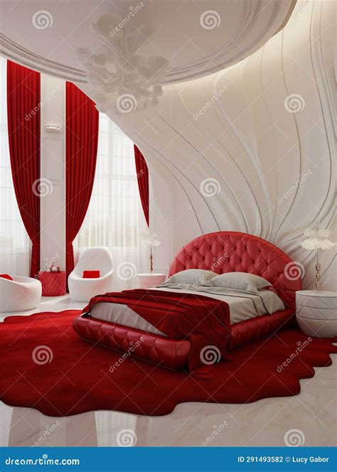 Stylish Luxury Red and White Bedroom Stock Illustration - Illustration of window, chic: 291493582