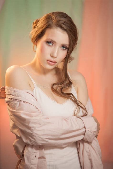 Portrait of Beautiful Angelic Look Young Woman in Studio Stock Photo ...