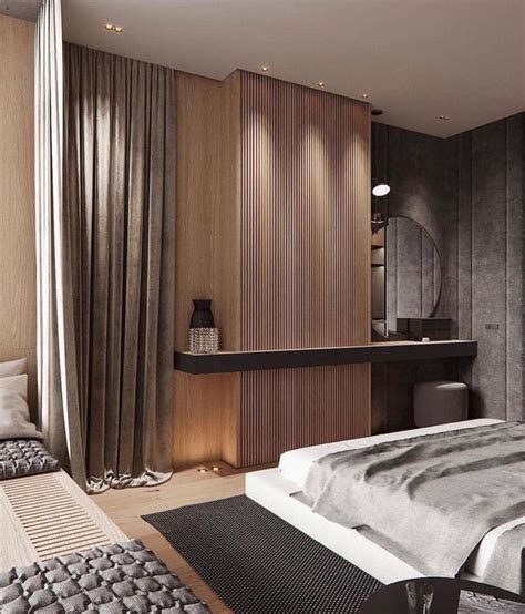 Modern Bedroom Design with Bed, Desk, and Mirror