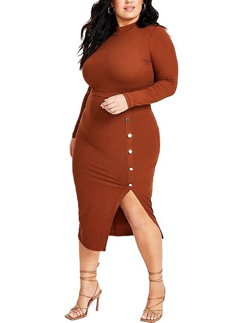 Nina Parker Womens Plus Ribbed Bodycon Midi Dress - Walmart.com
