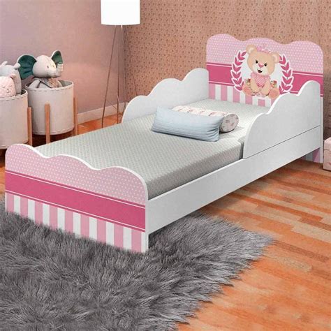 Cama Criança Com Proteção - Cama Para Criança Com Proteção Lateral Urso Rosa Nuvem Valen ...