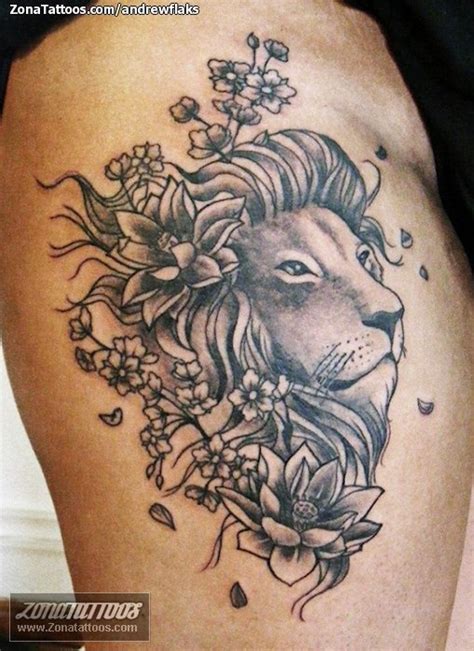 tatuaje de leones flores animales