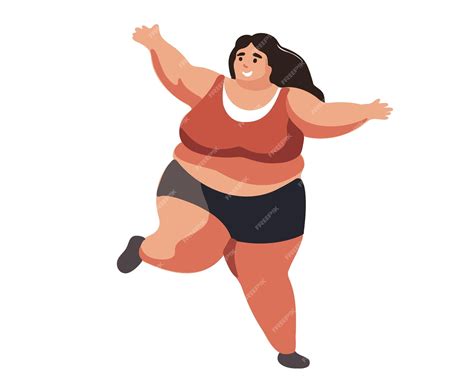 Mujer gorda feliz haciendo ejercicios para la ilustración de vector de