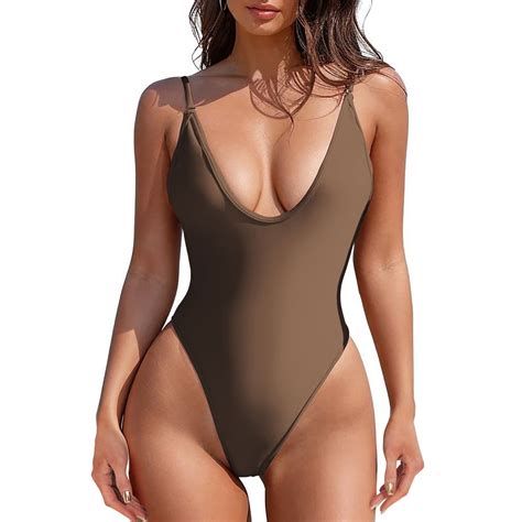 Zando V Neck Cheeky One Piece Swimsuits for Women High Cut Thong