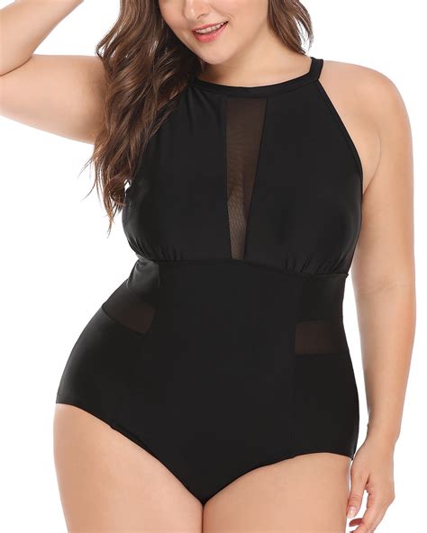 Daci Plus Size One Piece Swimsuits for Women Plunge Cutout High Neck