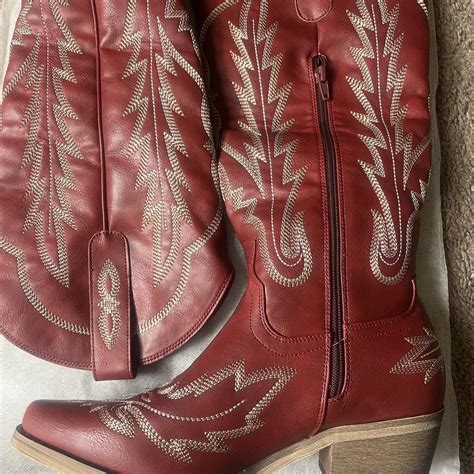 Red leather cowboy boots #cowboyboots💋 in perfect... | Depop