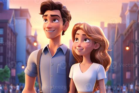 beautiful couple in the city, illustration of cartoon couple in the