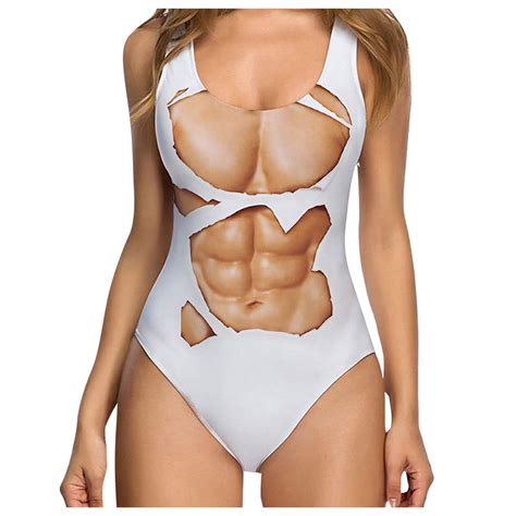One Piece Swimsuit for Women Novelty Hairy Chest 3D Print Bathing Suit