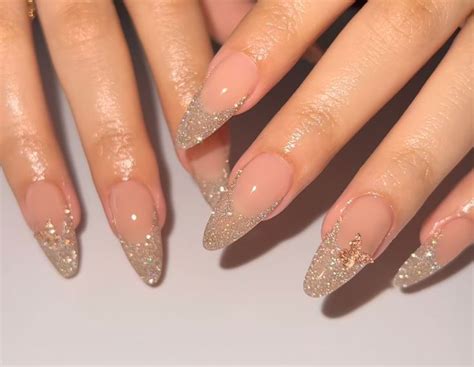 Butterfly glitter tips | Glittery nails, Best acrylic nails, Gold nails