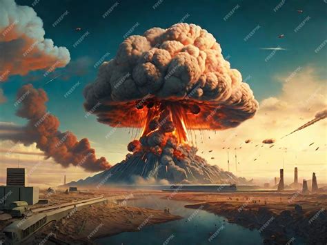 Premium AI Image | The explosion of nuclear bomb in the city end of