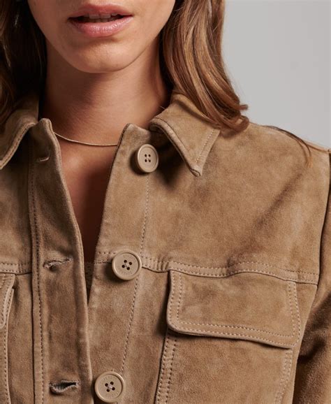 Womens - Studios Suede Safari Jacket in Overcast Beige | Superdry UK
