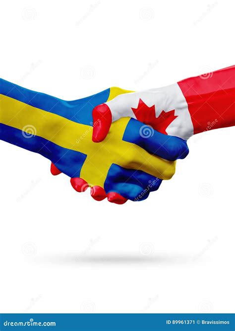 Flags Sweden, Canada Countries, Partnership Friendship Handshake ...