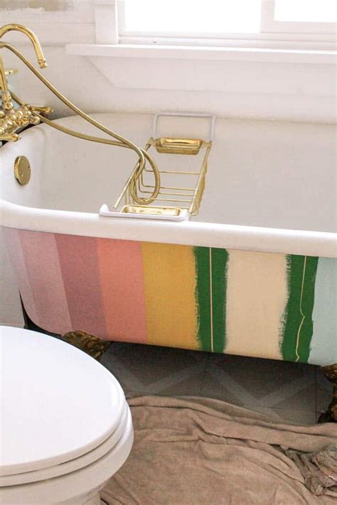 How to Paint a Clawfoot Tub with Rainbow Stripes - at home with Ashley