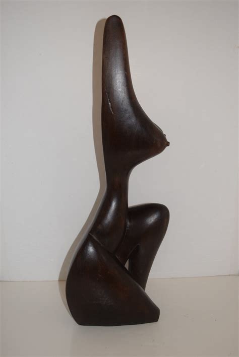 24" Cubism Style Wood Carving Female Nude Breasts Torso Body Haitian