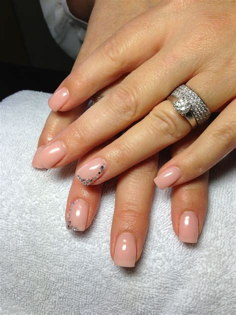 Nude gel nails with glitter accent | Glitter gel nails, Nails, Gel art