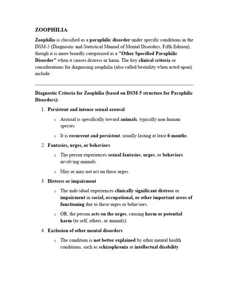 Zoophilia: A Paraphilic Disorder Overview | PDF
