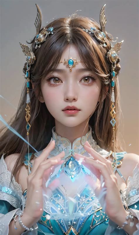 a close up of a woman with a tia on her head, intricate ornate anime