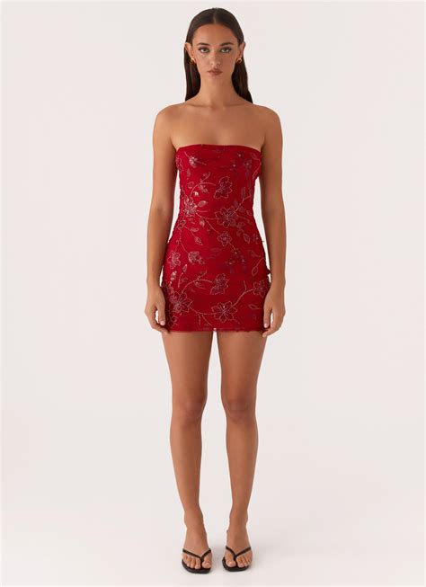 Moorey Beaded Mini Dress - Red – Peppermayo US