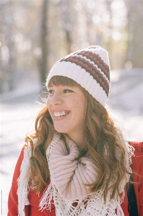 "Portrait Of A Beautiful Smiling Girl With Winter Hat" by Stocksy ...