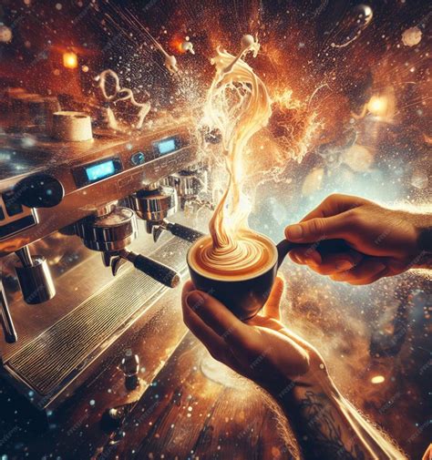 Premium AI Image | make latte art golden cappuccino at bar expert
