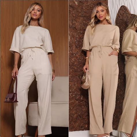 Conjunto Feminino Alfaiataria Linho Calça E Blusa - Conjunto alfaiataria feminino social calça e blusa com manga feitos em ...