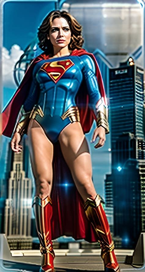 Kristin Wells as Superwoman with Metropolis in the b...