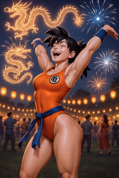 Goku gender swap one-piece swimsuit fireworks by CathryneDelamort on