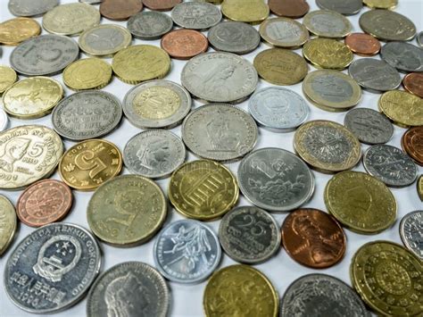 Various Coin Types on White Background. Stock Image - Image of finance ...