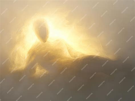 Silhouette of Ethereal Human Figure in Golden Light Surrounded by Mist