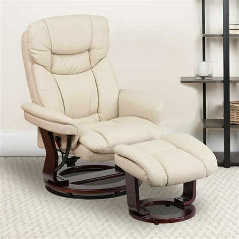 Flash Furniture Standard Leather Swivel Recliner with Ottoman, Beige ...