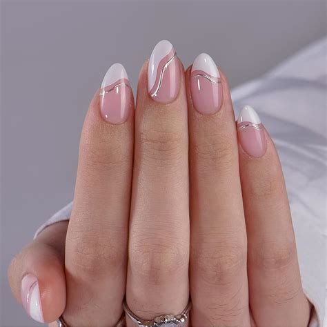Press On Nails Almond - Swirl French Tip Press On Nails Short for Gifts ...
