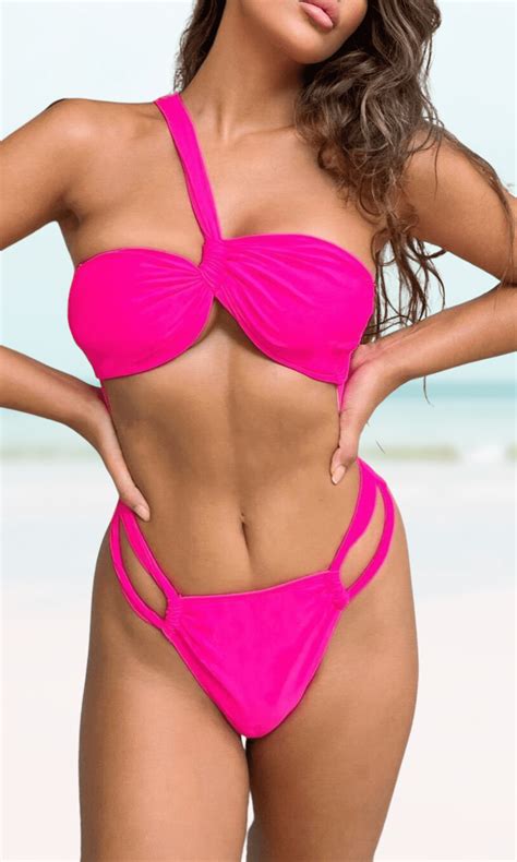 Meloria Swim And Fashion Sexy Magenta Padded Hollow One-Shoulder One