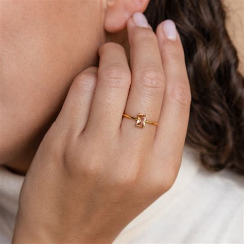 Emerald Cut Solitaire Gemstone Rings | Caitlyn Minimalist