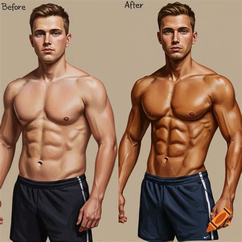 illustration   shirtless mans fitness transformation showing