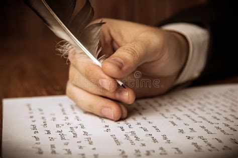 writer writes  fountain   paper work stock photo image