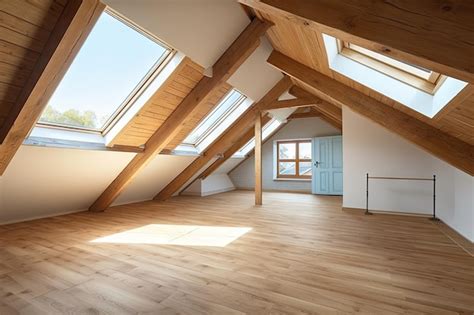 premium photo large attic room  skylight  sloping ceiling