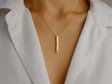 gold bar necklace gold vertical bar  birthstone necklace