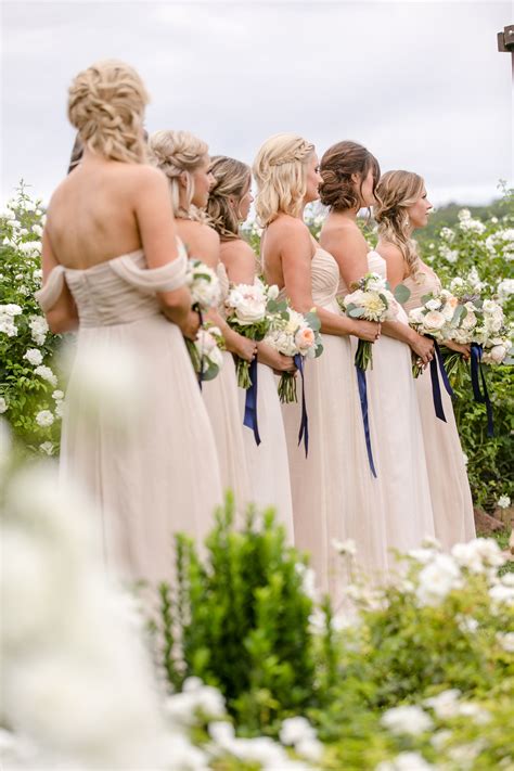Blush Bridesmaid Dresses and Rose Bouquets